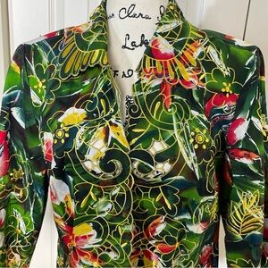 Trenz by Theresa Renz Blazer Womens LG Green Vibrant Floral Embroidered Jacket